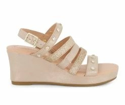 Best Sale 😀 Girls' Kenneth Cole Little Kid & Big Kid Anastasia Glam Wedge 🩴 Sandals Pale Gold ⭐