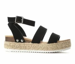 New 🥰 Girls' Soda Little Kid & Big Kid Bryce Flatform 🩴 Sandals Black 👍