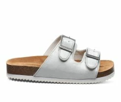 Best Pirce 🥰 Girls' Bearpaw Little Kid & Big Kid Brooklyn Footbed 🩴 Sandals White Metallic 😉