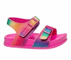 New ❤️ Girls' Laura Ashley Toddler 88224H Adjustable Footbed 🩴 Sandals Multi Glitter 😉