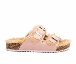 Discount 😍 Girls' Olivia Miller Little Kid & Big Kid Stud Lounge Fuzzy Footbed 🩴 Sandals Blush ✨