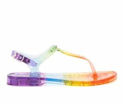 Promo 🎉 Girls' Olivia Miller Little Kid & Big Kid Tri-Color Jelly 🩴 Sandals Rainbow 😍