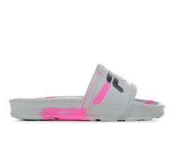 Deals 😍 Girls' Fila Little Kid & Big Kid Sleek Slide Marble Sport Slides Pink Glo/Black 🔔