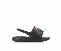 Hot Sale 😀 Girls' Champion Infant Mega Slide Dual Stripe Sport Slides Blk/Blk/Rainbow 🌟