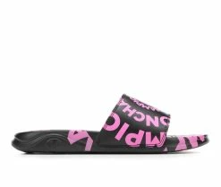 Cheapest ✔️ Girls' Champion Little Kid & Big Kid Mega Slide Swirl Sport Slides Black/Neon Pink ✨