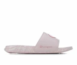 Discount 😍 Girls' Champion Little Kid & Big Kid Mega Script Repeat Sport Slides Hush Pink 🤩