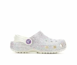 Discount 🌟 Girls' Crocs Little Kid Classic Glitter Clogs Oyster 🎁