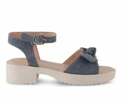 Best Sale ⌛ Girls' Jessica Simpson Little Kid & Big Kid Tessa Bow Block Heel 🩴 Sandals Denim 💯