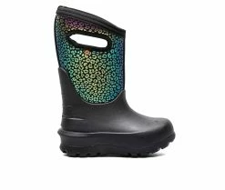New 👍 Girls' Bogs Footwear Toddler & Little Kid Neo Classic Rainbow Rain 🥾 Boots Black Multi 🤩