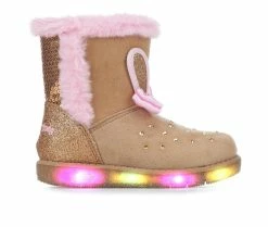Deals 😍 Girls' Skechers Toddler Glitzy Glam Light-Up Winter 🥾 Boots Tan/Pink 💯