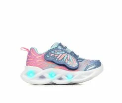 Best Sale 🔔 Girls' Skechers Toddler & Little Kid Twisty Brights Wingin' It Light-Up 👟 Sneakers Blue/Pnk/Btrfly 🔔