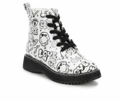 Coupon 🛒 Girls' Madden Girl Little Kid & Big Kid MKurt Lace-Up 🥾 Boots White Graffiti 🥰 -GIRLS' BOOTS Shop 2 6