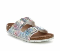 Cheapest ❤️ Girls' Birkenstock Little Kid Arizona Vegan Footbed 🩴 Sandals Hologram Silver ⌛ -GIRLS' BOOTS Shop 2 658