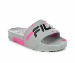 Deals 😍 Girls' Fila Little Kid & Big Kid Sleek Slide Marble Sport Slides Pink Glo/Black 🔔 -GIRLS' BOOTS Shop 2 669