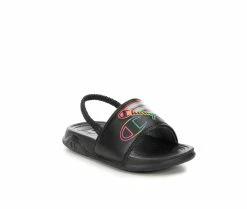 Hot Sale 😀 Girls' Champion Infant Mega Slide Dual Stripe Sport Slides Blk/Blk/Rainbow 🌟 -GIRLS' BOOTS Shop 2 673