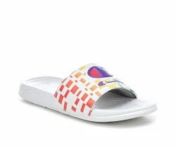 Best deal ❤️ Girls' Champion Little Kid & Big Kid Mega Slide Graph Sport Slides White/Rainbow ⌛ -GIRLS' BOOTS Shop 2 683