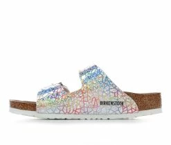 Cheapest ❤️ Girls' Birkenstock Little Kid Arizona Vegan Footbed 🩴 Sandals Hologram Silver ⌛ -GIRLS' BOOTS Shop 3 655