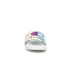 Best deal ❤️ Girls' Champion Little Kid & Big Kid Mega Slide Graph Sport Slides White/Rainbow ⌛ -GIRLS' BOOTS Shop 4 679
